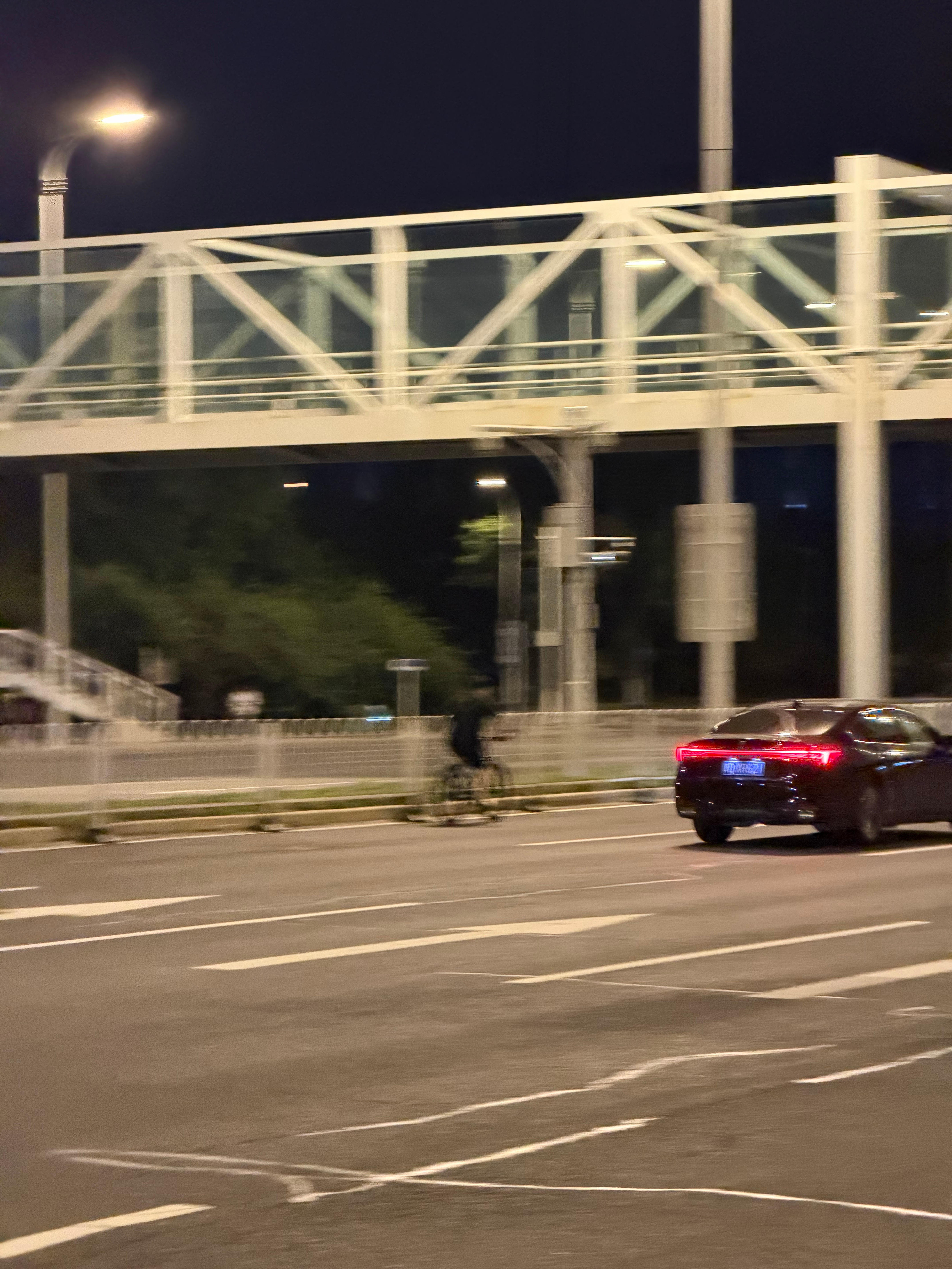 这大晚上，在内道骑自行车，大哥～ 您可别吓唬这帮开车的了再遇到个开辅助驾驶的，多