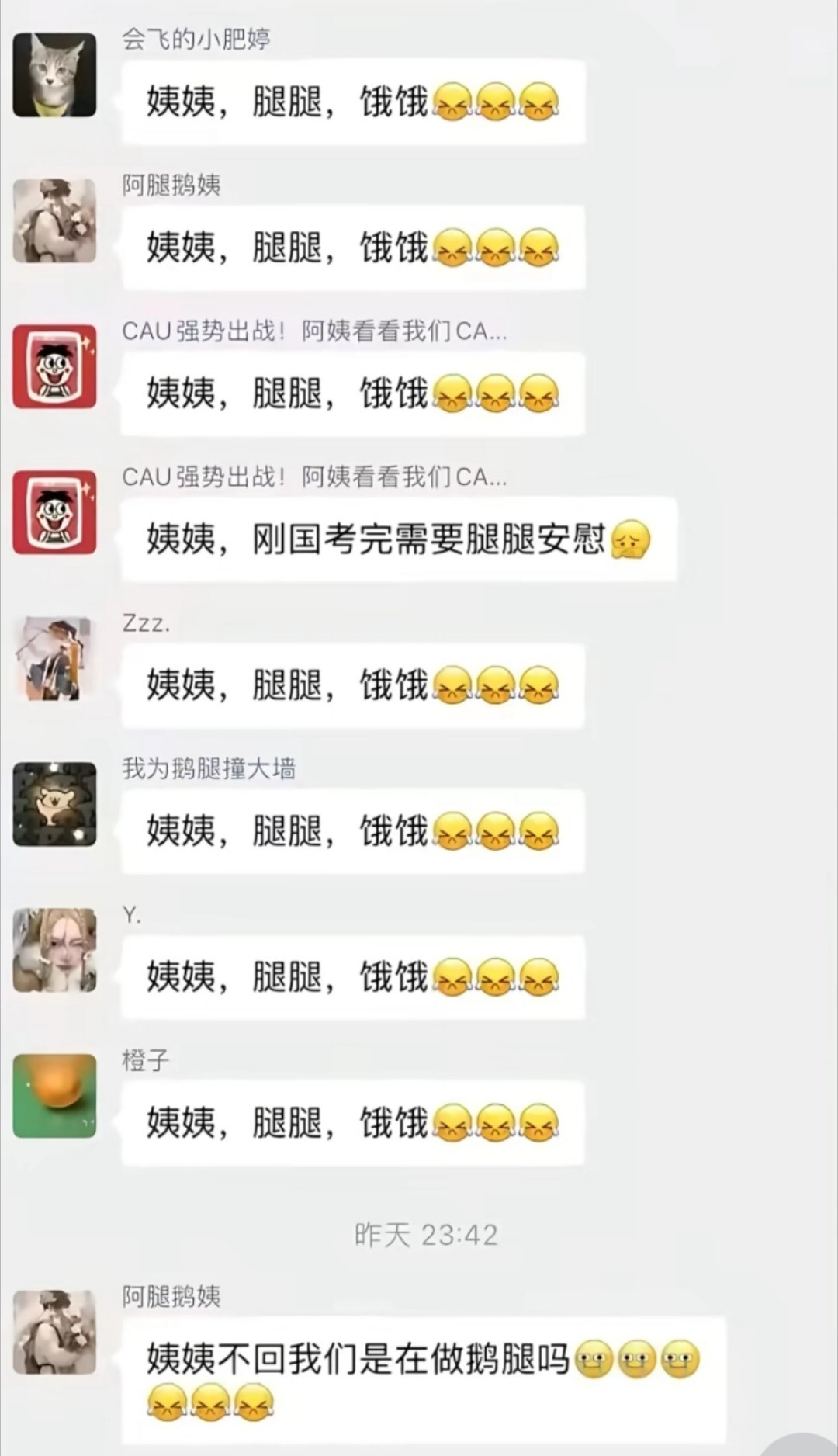 鹅腿阿姨怎么样了说起来也是，竟然完全听不到后续的事了，想到“姨姨，腿腿，饿饿”，