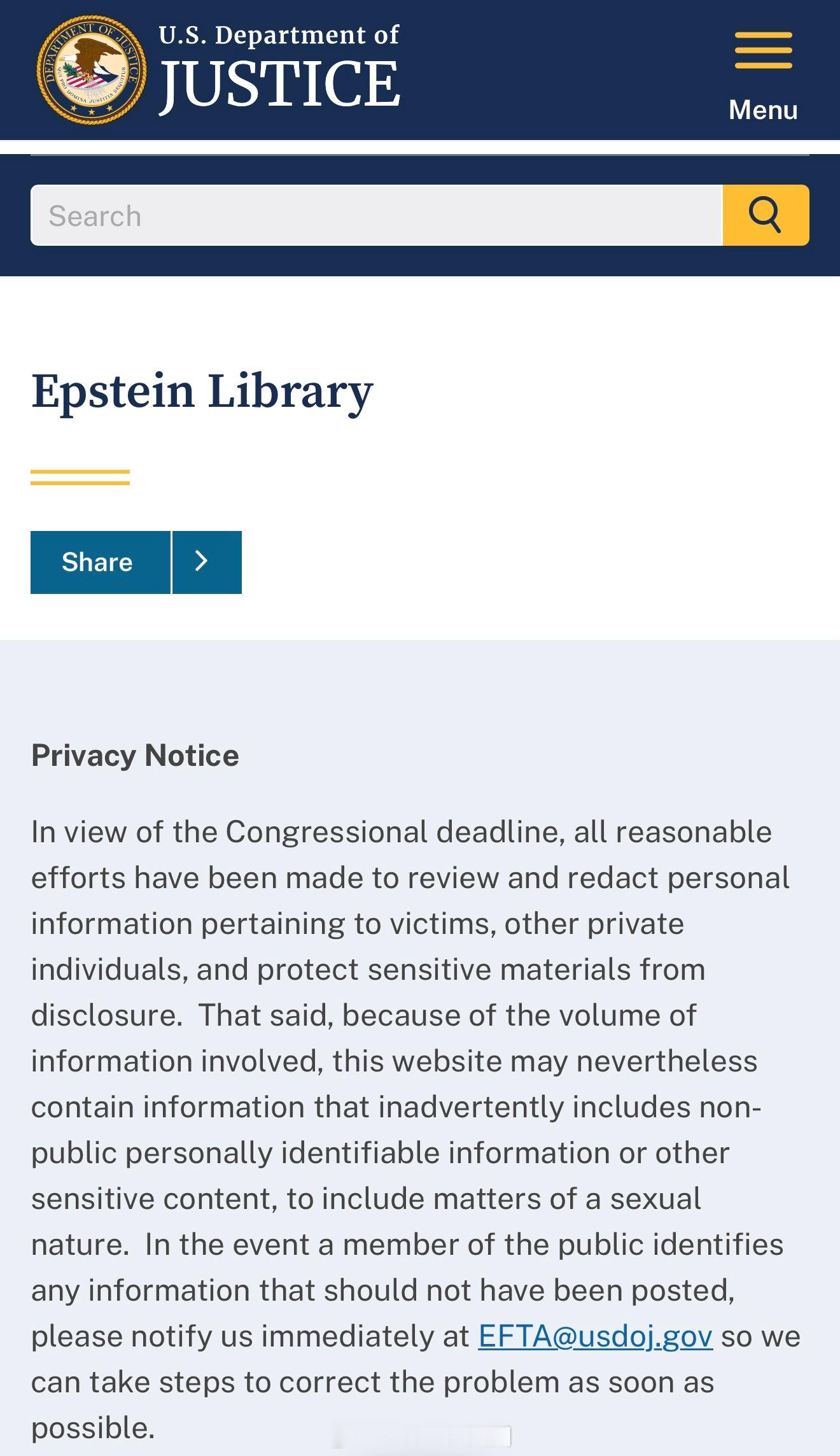 美国司法部放出爱泼斯坦文件。网址：justice.gov/epstein 目前已