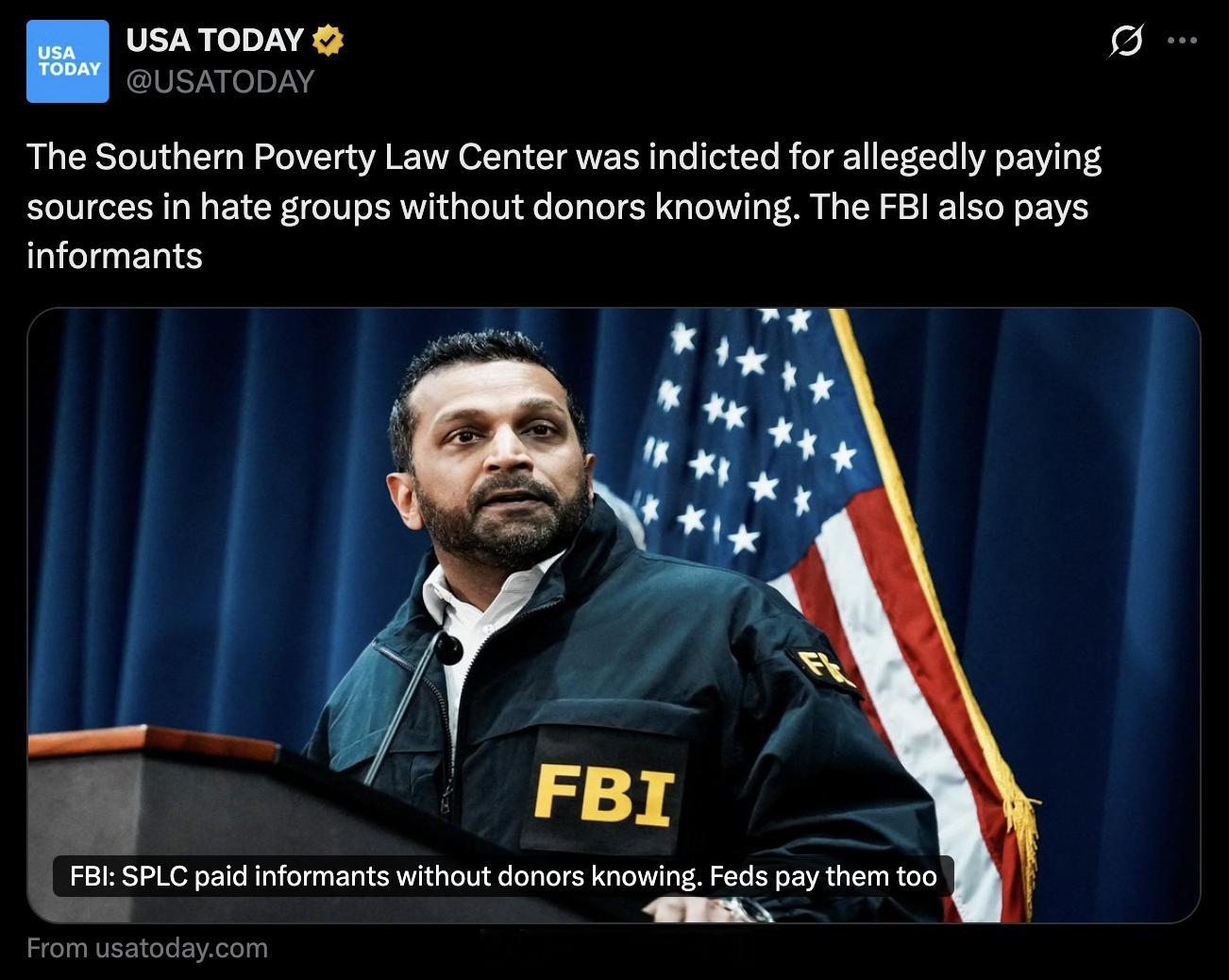 <USA Today>报道SPLC欺诈指控时变成杠精。