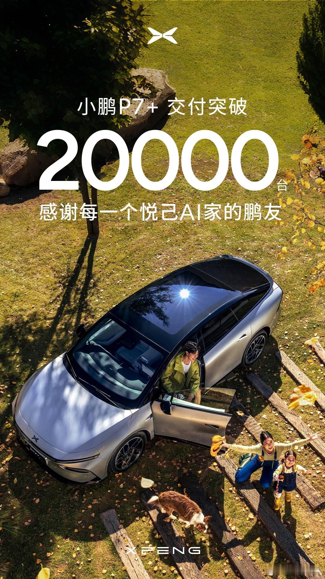 小鹏P7+累计交付已经突破2万台，20万以内有高阶智驾、长续航、大空间的纯电轿车