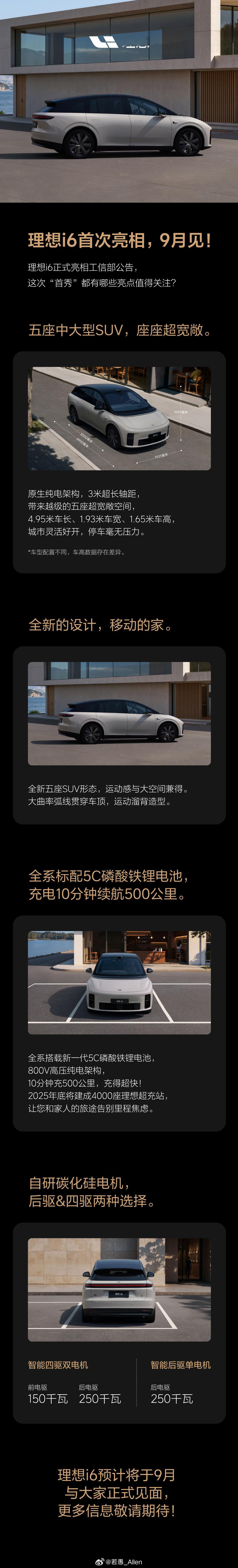 理想i6的第一次证件照来了，几个关键信息和大家汇报一下：1、这是一台五座中大型S