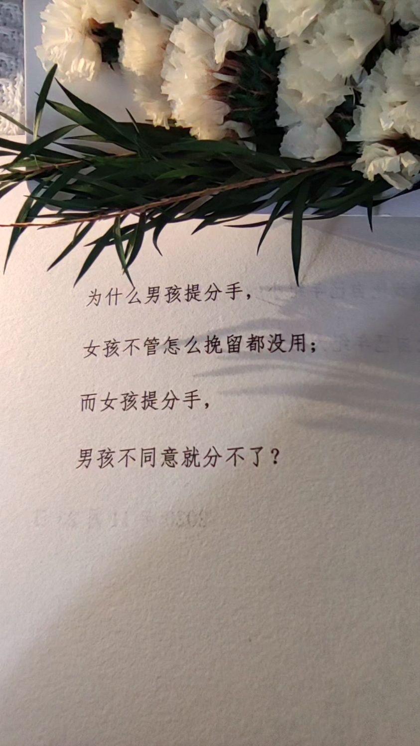 热搜上有这样一个话题——是什么让你决定分手？
有一个姑娘这样回答:
“大概是我年