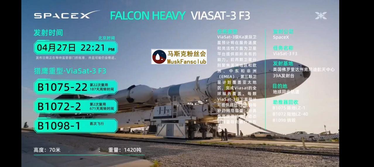 今晚，猎鹰重型，
三个助推器，
双星天降画面再现。