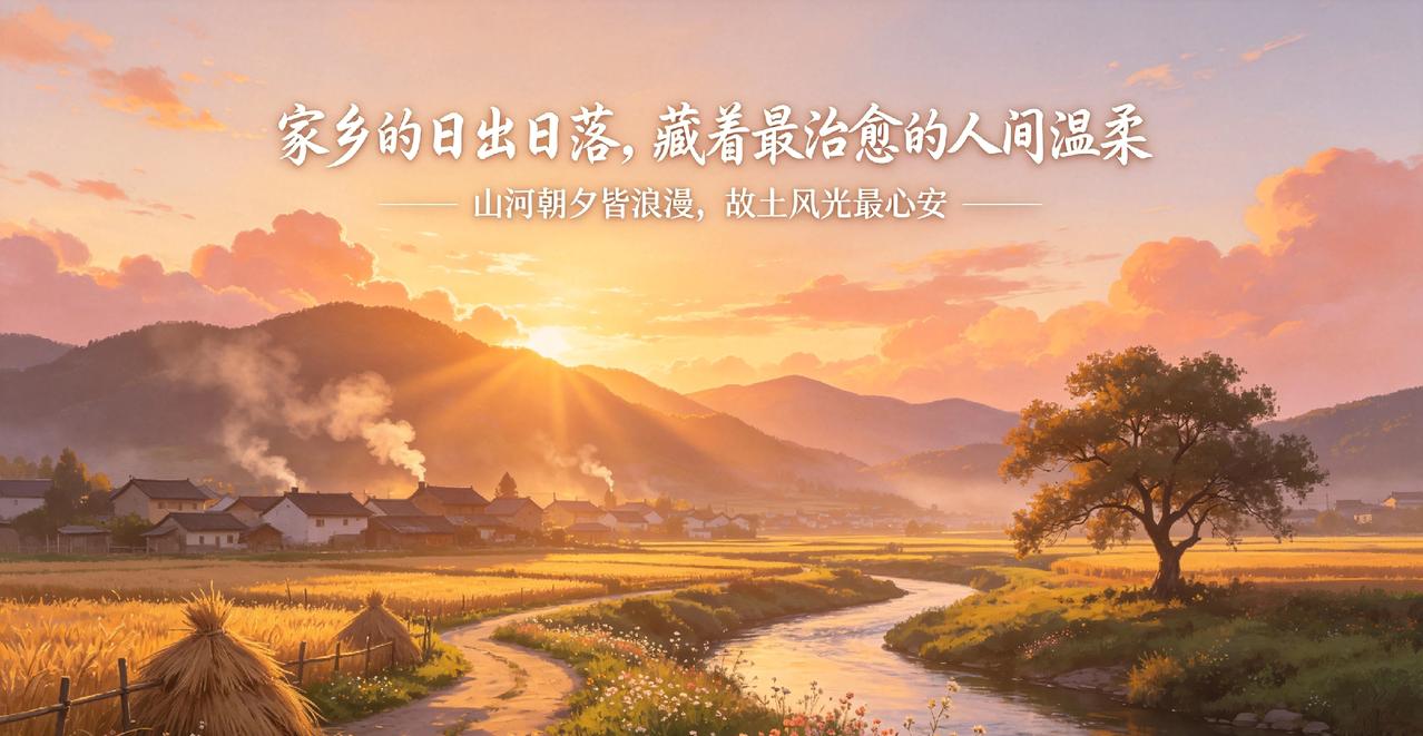 家乡的日出日落，藏着最治愈的人间温柔
 
山河朝夕皆浪漫，故土风光最心安