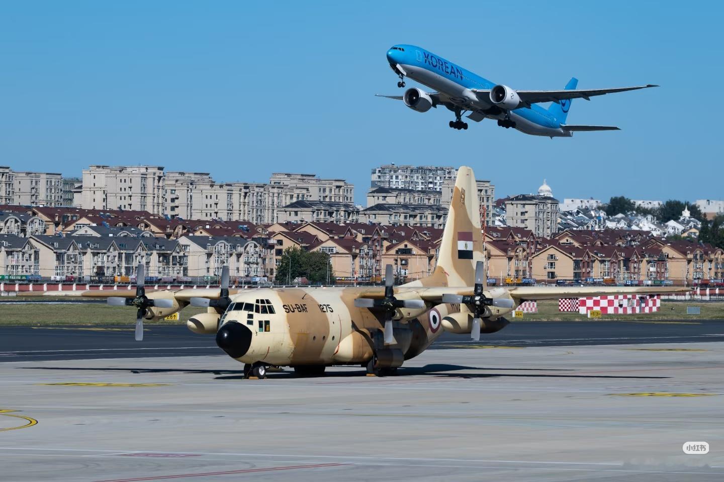 前天飞抵大连的埃及空军C-130H运输机，今天已飞去成都。估计要向西飞回家了。中