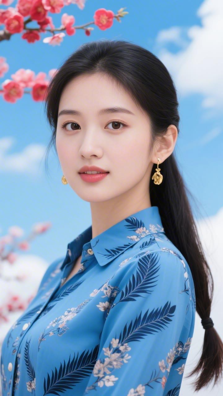 春日少女，花海中的优雅蓝调。