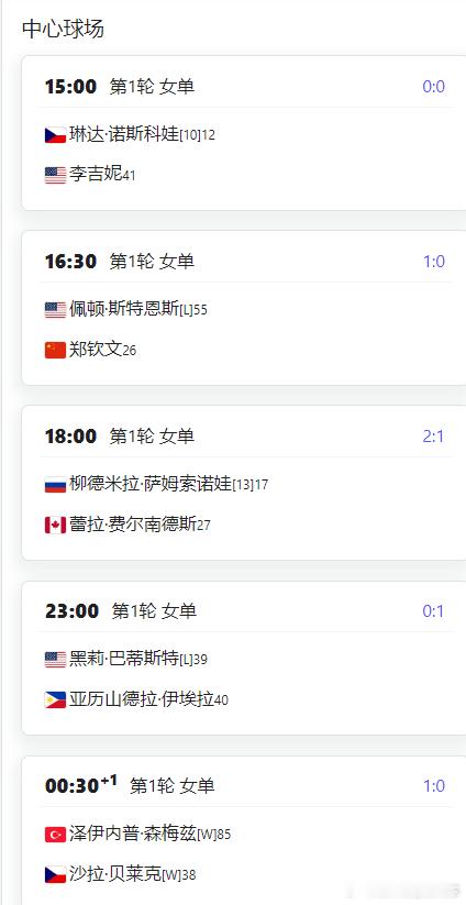 迪拜明日赛程 郑钦文中心球场 17左右出战中心球场第二场17点左右第一轮郑钦文v