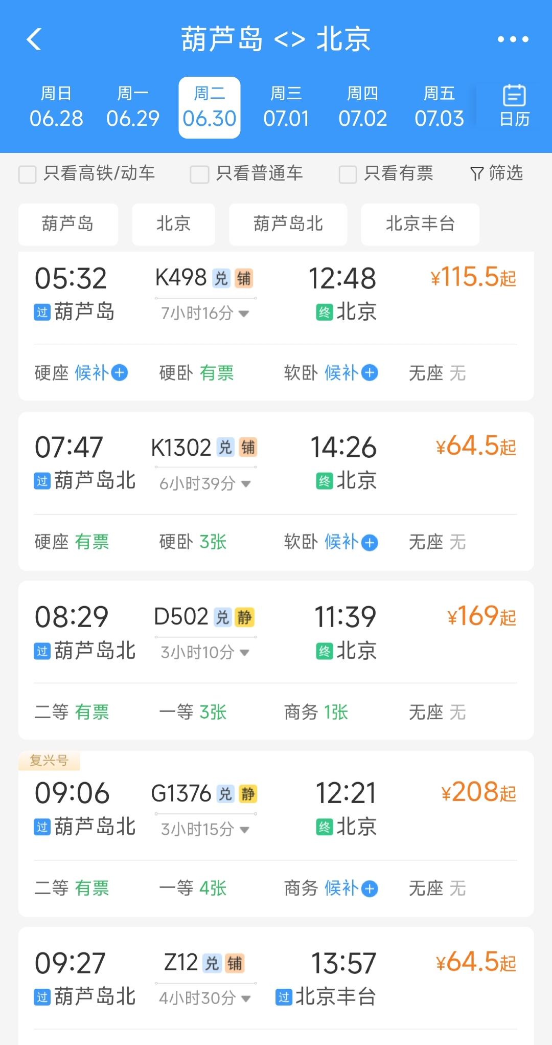 现在看来葫芦岛应该是高铁时代比较失落的城市。记得2018年之前葫芦岛到北京每天能