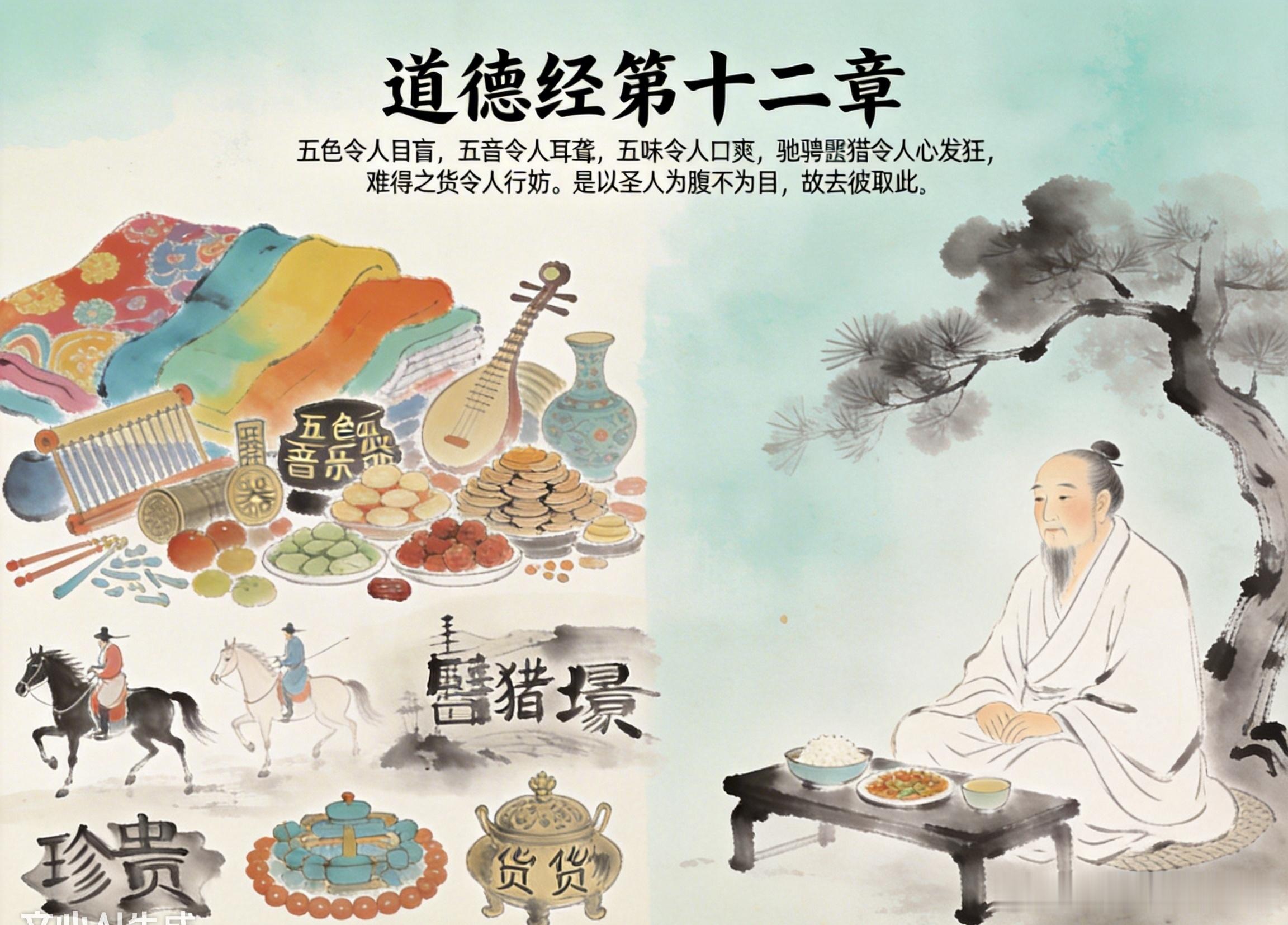 《道德经》第十二章 原文+注音+译文+速记卡+一句话核心一、原文+注音五色令人目