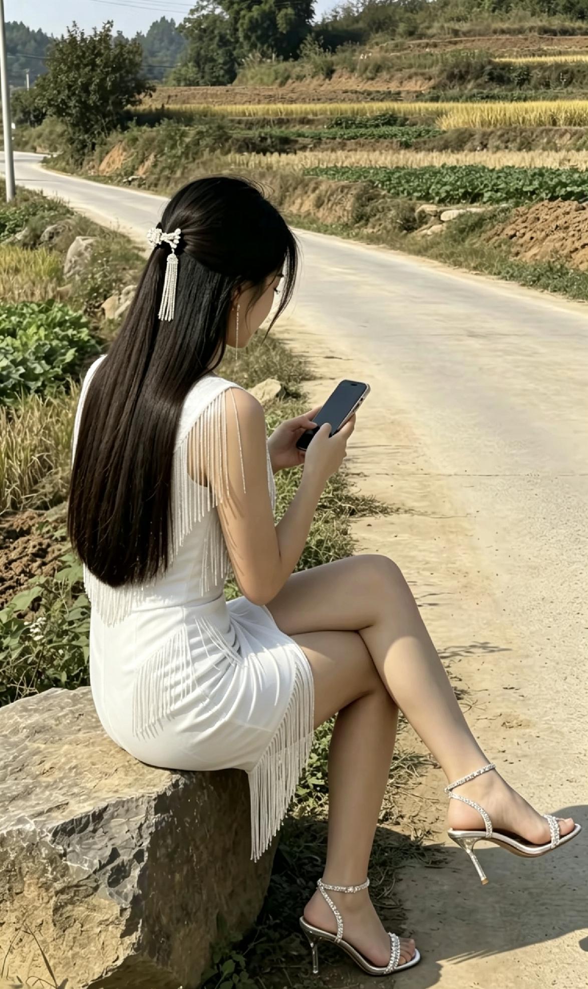 哎呦，不知道她在村口等谁？