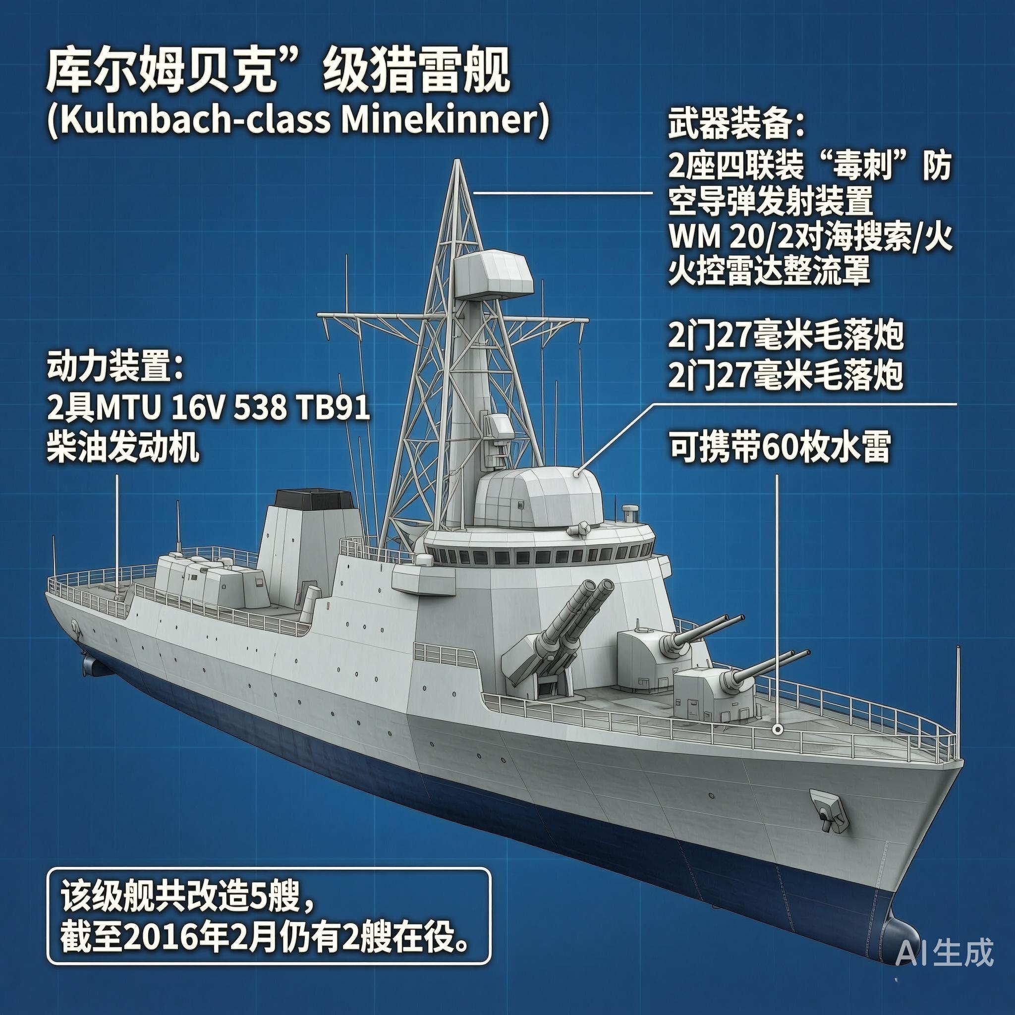 军事ai新视野 德国“库尔姆贝克”级猎雷舰“库尔姆贝克”级猎雷舰是德国于20世纪