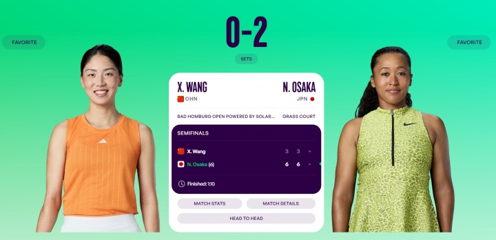 止步四强！WTA500巴特洪堡站半决赛：王欣瑜0-2负于大坂直美