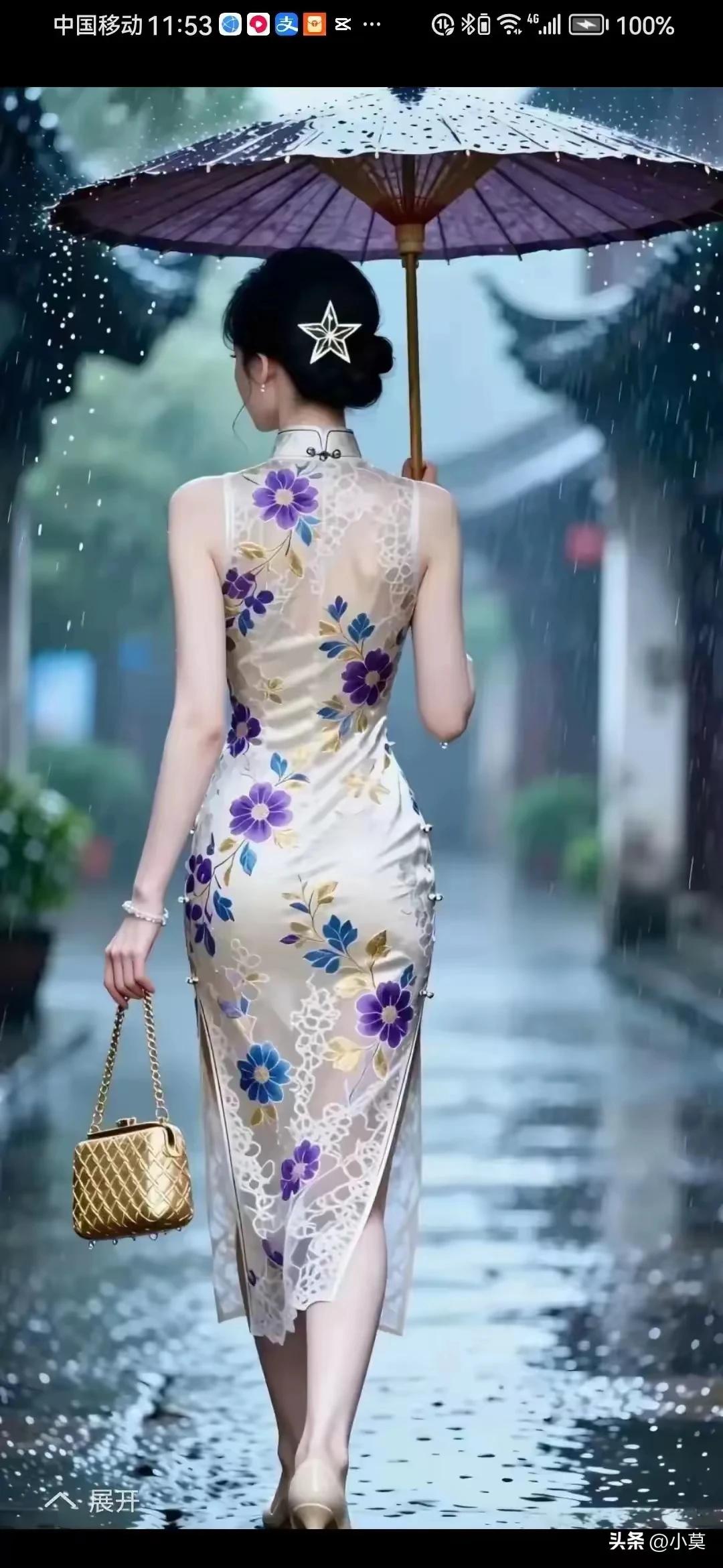 上联：江南水乡旗袍韵
下联：空阶滴雨润诗情