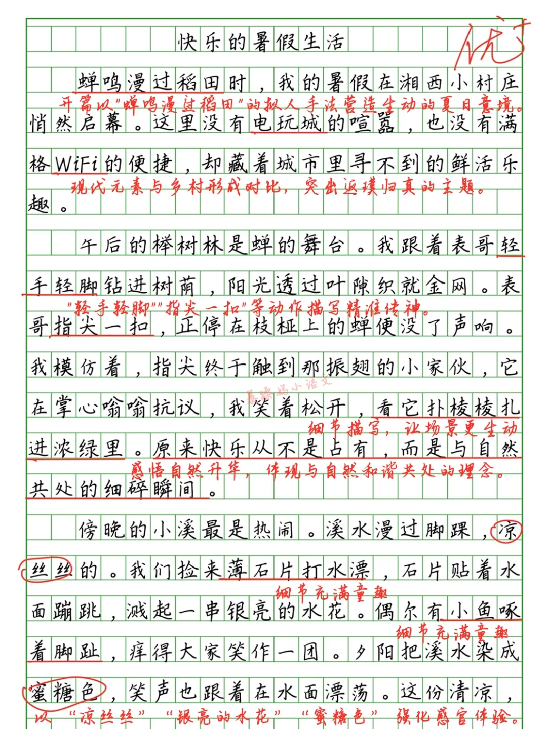 🔥暑假作文批改：《快乐的暑假生活》