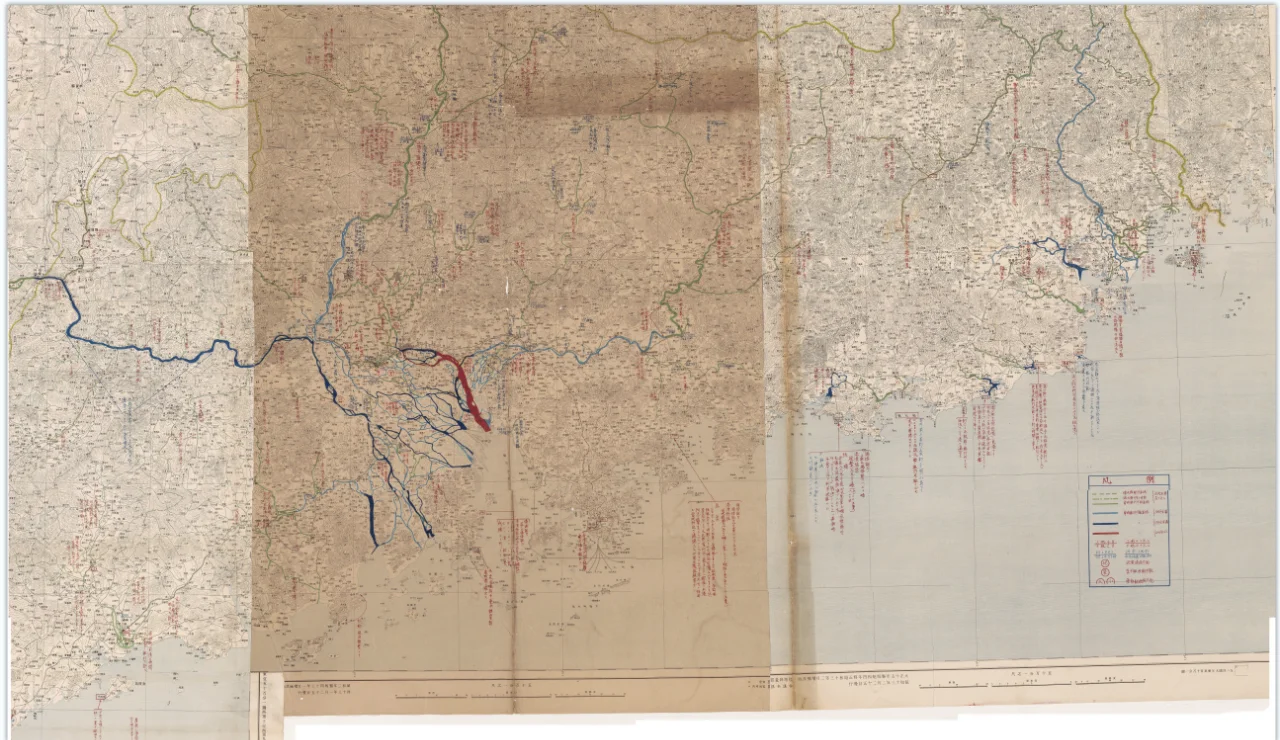 1943年广东省水路网图 日绘