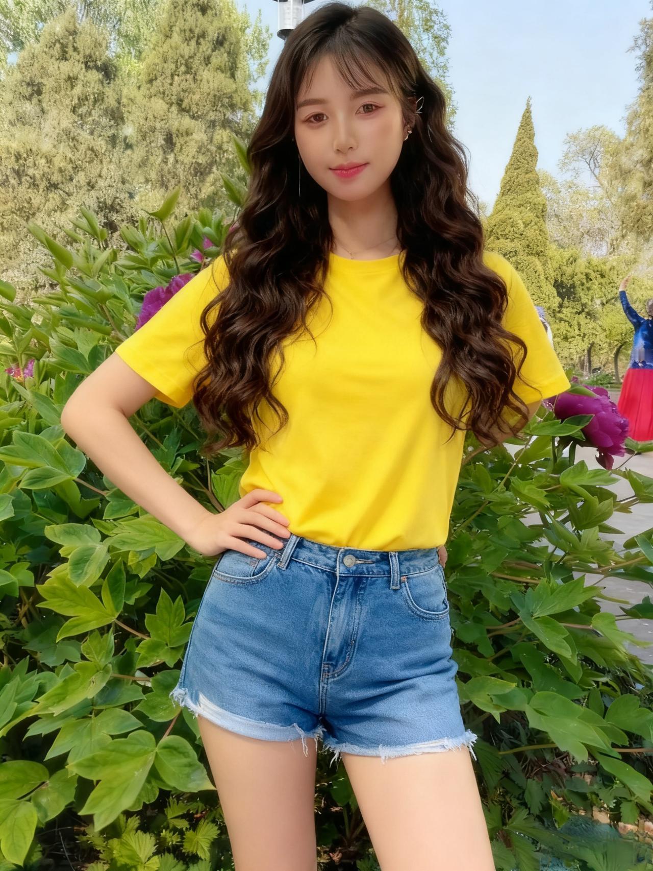 黄衫沐暖日，蓝袴曳清霜。
独立芳丛里，风过满袖香。