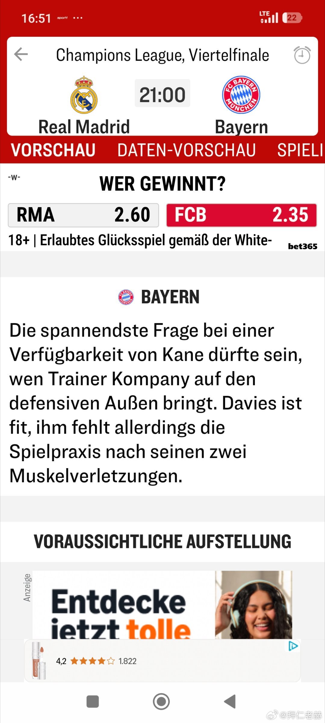 ［北京时间明晨3：00］提醒一下，皇马拜仁比赛是凌晨3点，欧洲刚刚改了夏令时，不