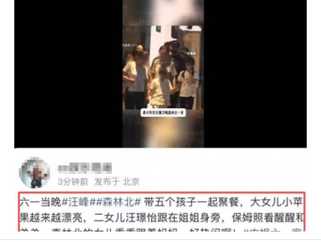 汪峰带五娃过六一！森林北女儿紧挨妈妈，小女儿醒醒乖巧又大方