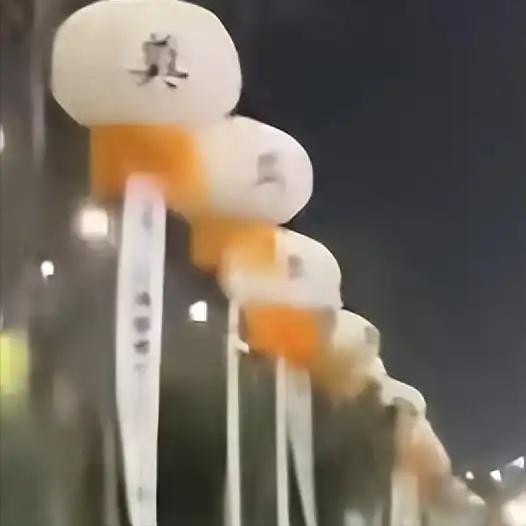 吓人[石化]湖南祁东一路段插满白事灯笼
近日，湖南祁东有网友反映，当地一路段绿化