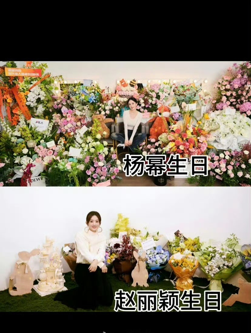 杨幂 送的花和赵丽颖 的背景都不一样啊 ​​​