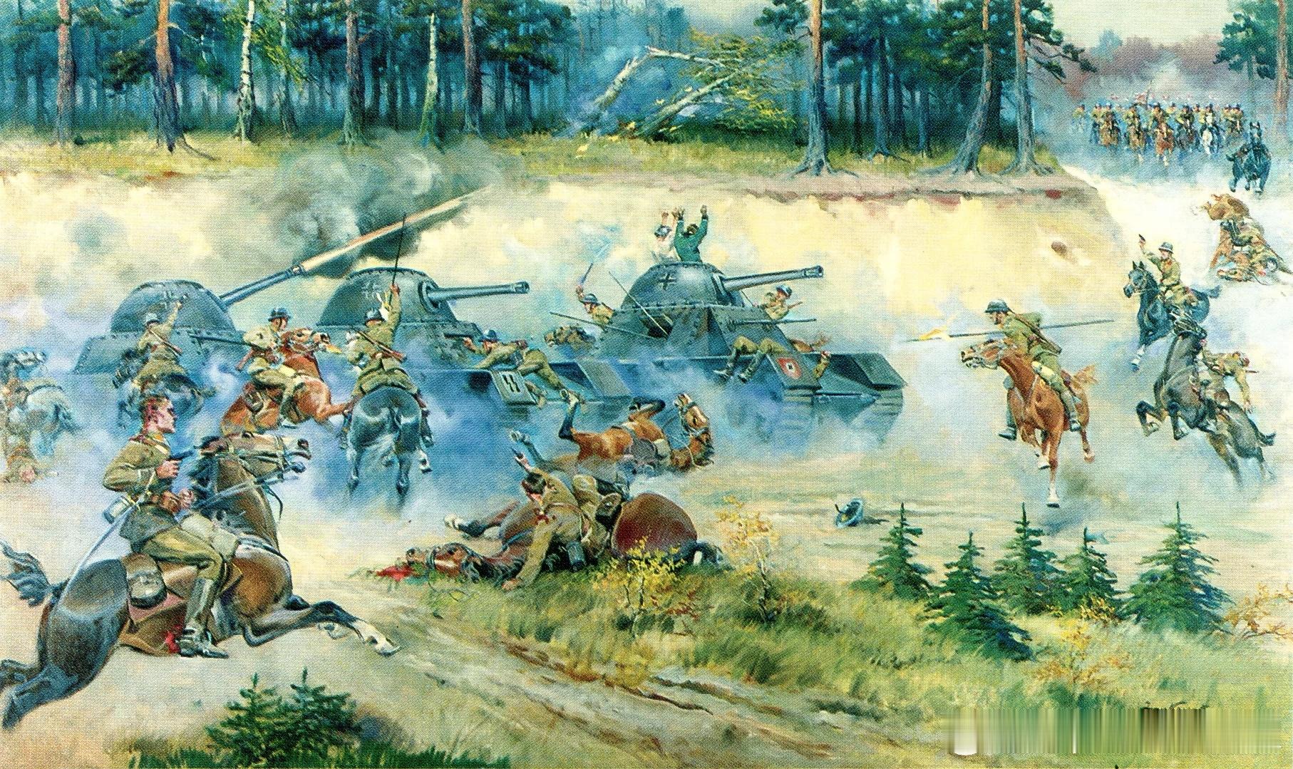 1939年9月波兰枪骑兵攻击德军坦克，波兰小说艺术家耶日-科萨克（Jerzy K