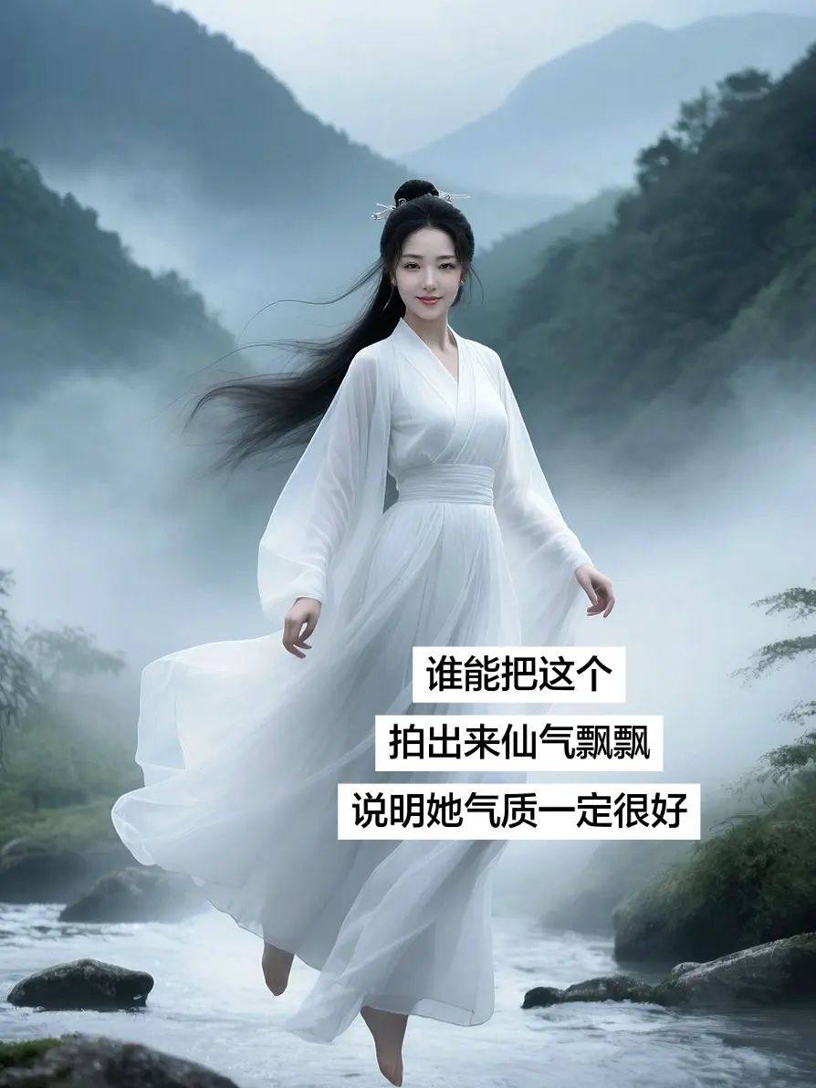 AI古风仙子写真 ai创作 白色连衣裙高端大气上档次 太仙了 就这么水...