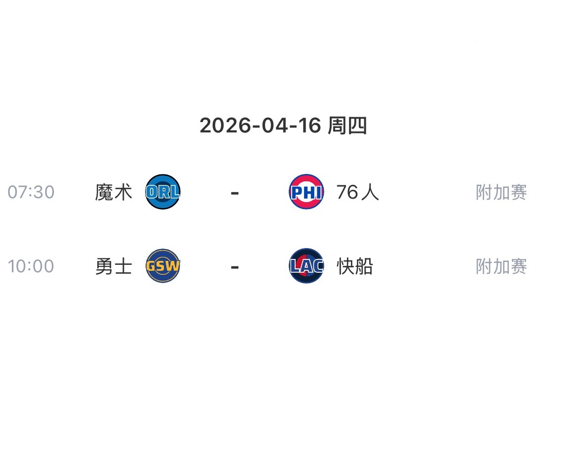 明天这两场附加赛我的预测 希望能再次猜中🙏勇士战胜快船76人战胜魔术 