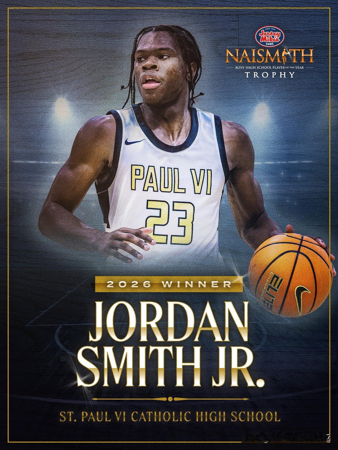 阿肯色后卫Jordan Smith Jr荣获奈史密斯奖高中年度最佳球员，高四赛季