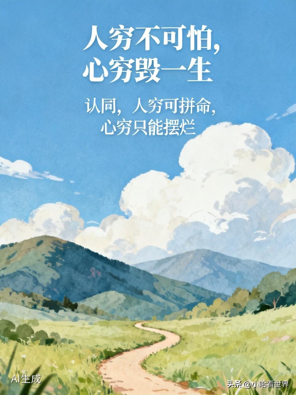人穷不可怕，心穷毁一生。你认同吗认同，人穷可以使命拼，心穷就只能摆烂一生了！