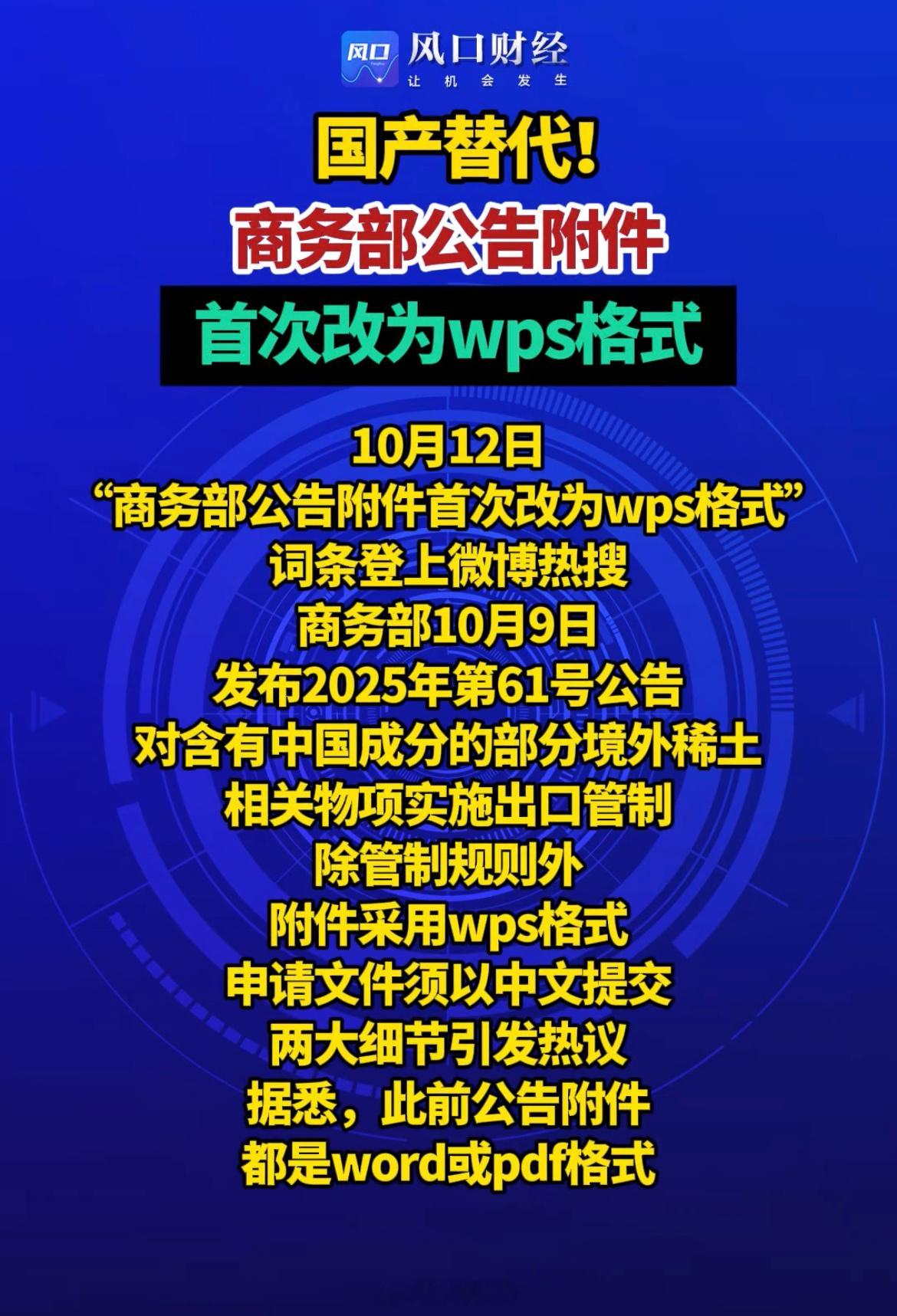 商务部公告附件，首次改为wps格式，这个赛道就比较安静了。 ​​​