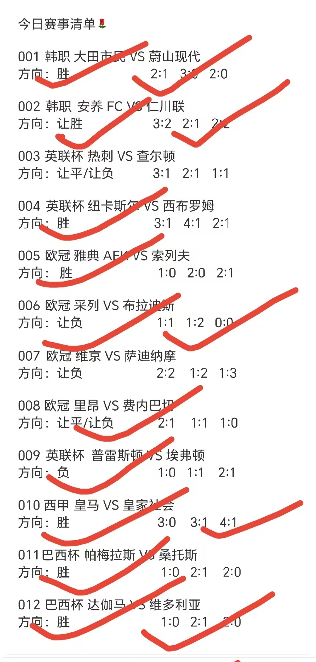 从早场的韩职联开始（001大田市民胜、002安养FC让胜），到欧冠资格赛的雅典A