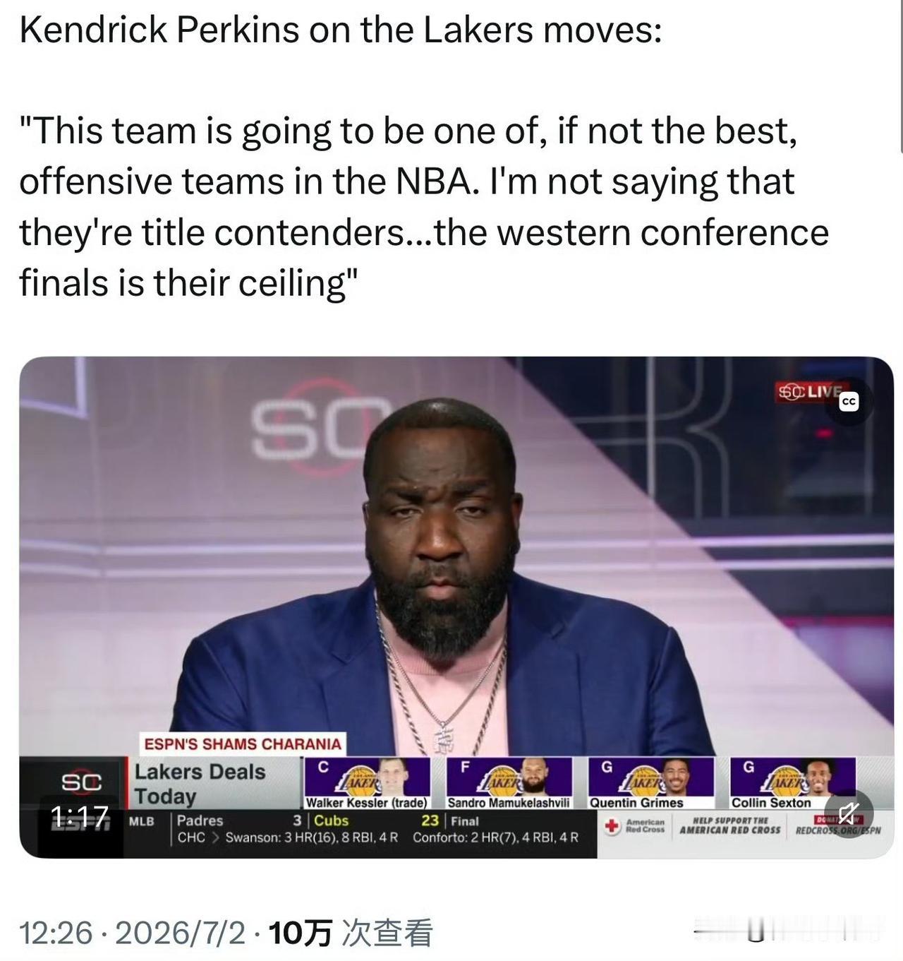 西决就是他们的天花板！！！湖人队进攻火力超强，但不是争冠球队！

NBA知名评论