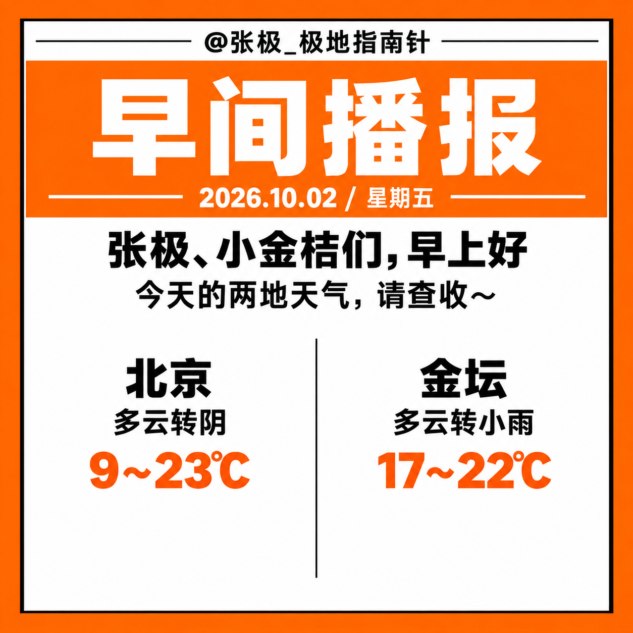 ☀️【早间播报】🗓️ 2026年10月2日｜星期五张极、小金桔们，早上好🍊今