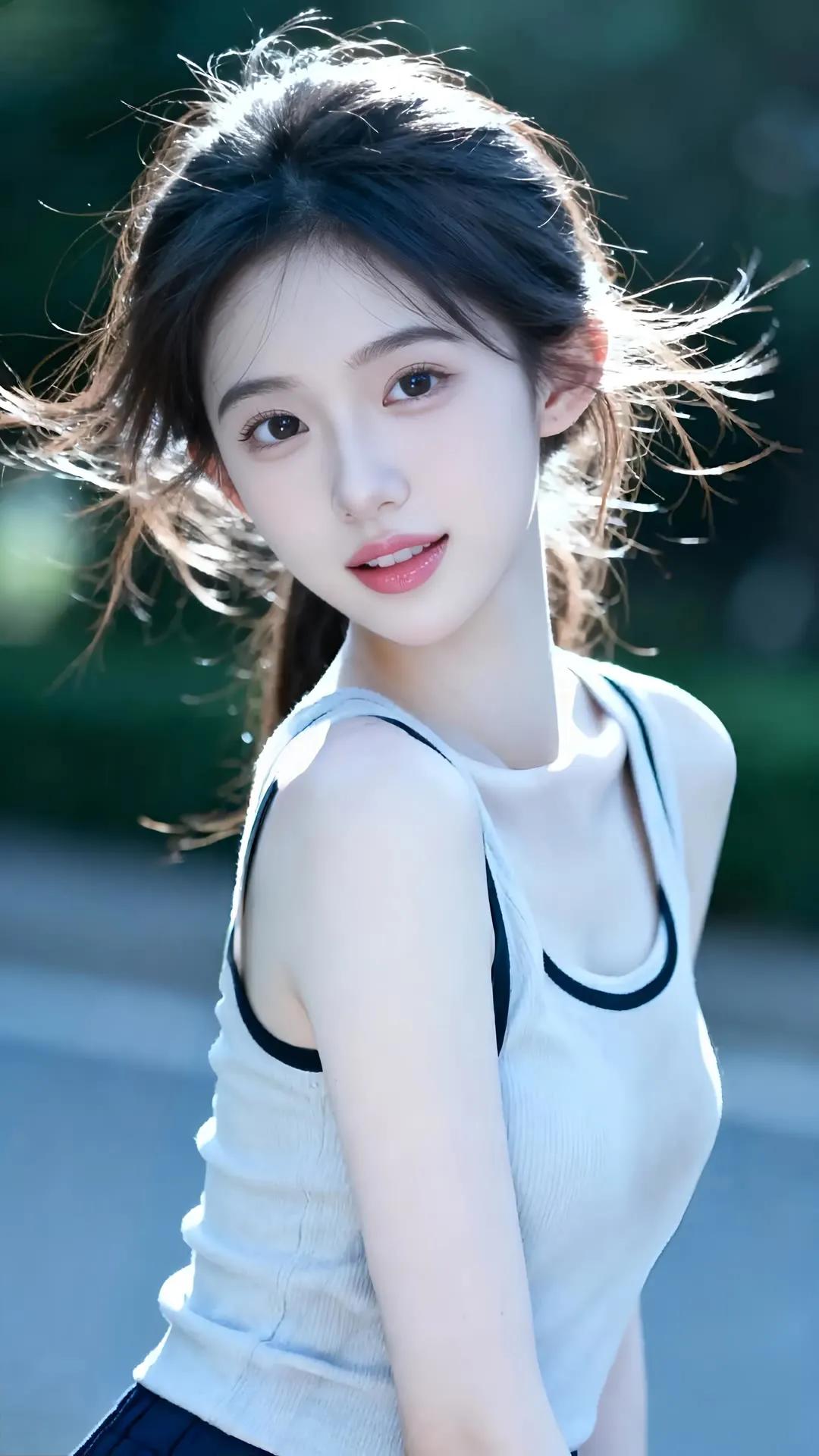 阳光下的少女，微风轻拂发梢，清新自然，元气满满！🌞💕街拍 高清美女