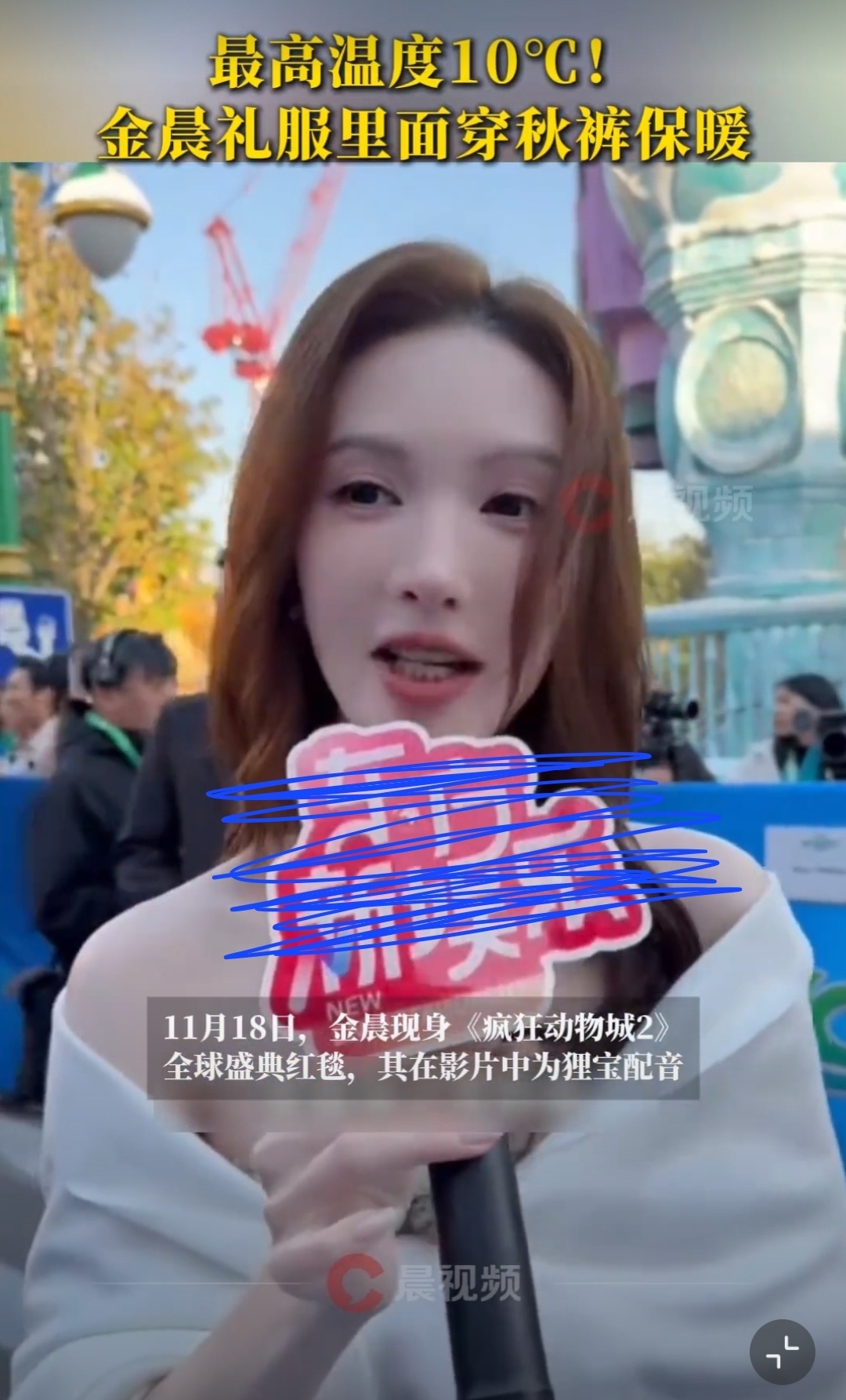 以为是明星抗冻，没想到人家是有小秘诀。金晨出席疯狂动物城红毯。当日的气温并不算高