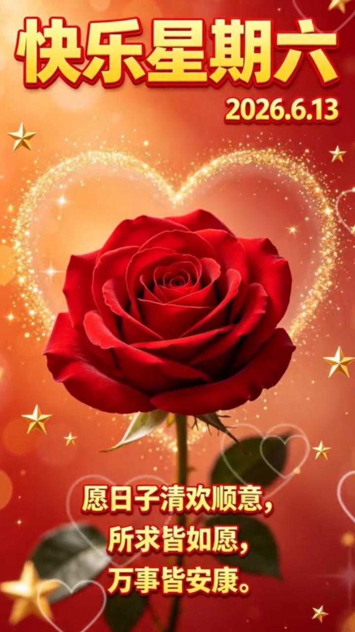 所求皆如愿，万事皆安康。愿日子清欢顺意，快乐星期六。
今天是六月十三日，星期六，