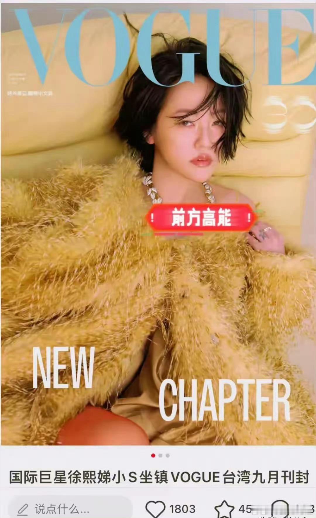 小S台版VOGUE金九封面网友曝小S登上VOGUE封面，恭喜！不愧是国际巨星啊！