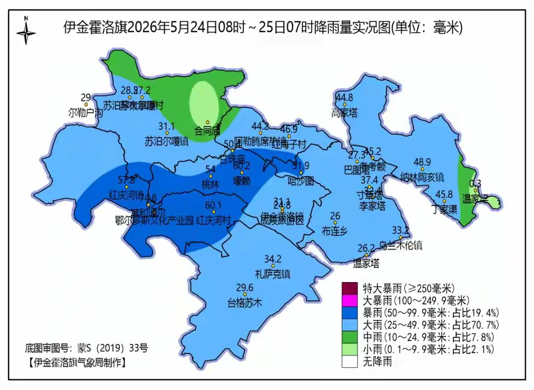 还没到雨季，却罕见下了大雨。5月24日—5月25日，伊金霍洛旗大部地区降下大雨，