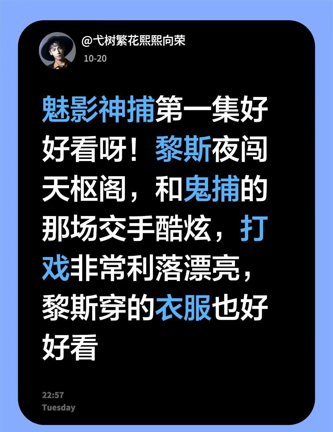 看见黎斯心情美美哒。魅影神捕第一集好好看呀！黎斯夜闯天枢阁，和鬼捕的那场交手酷炫