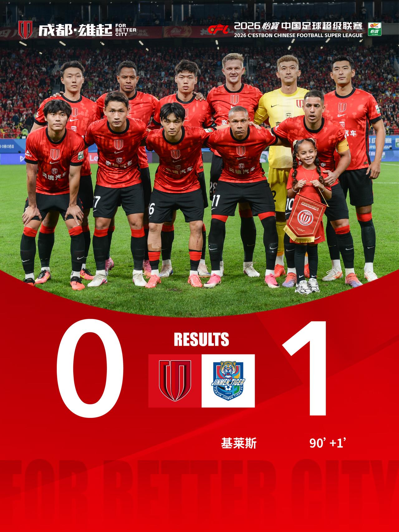 10月10日19:35，2026怡宝中超联赛第27轮，成都蓉城主场迎战天津津门虎