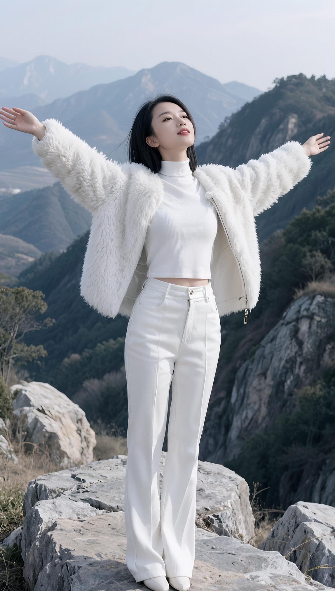 AI山巅惬意写真 秋冬穿搭 大长腿 气质穿搭 热门