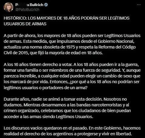 阿根廷将合法持枪年龄降低至 18 岁

政府刚刚更新了 1975 年的一项法律，