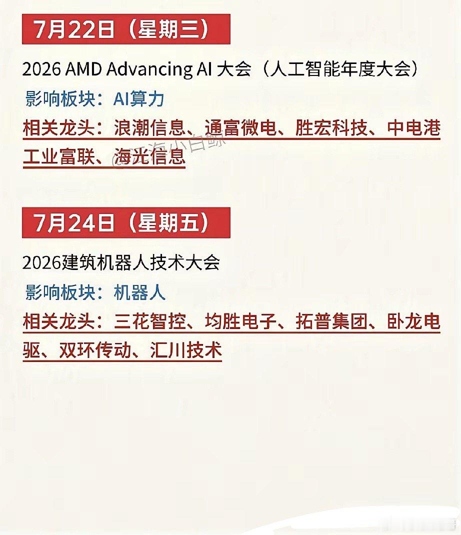 重磅密集来袭！下周五大产业会议扎堆，行情主线提前锁定不少股民最近感慨，当下市场轮