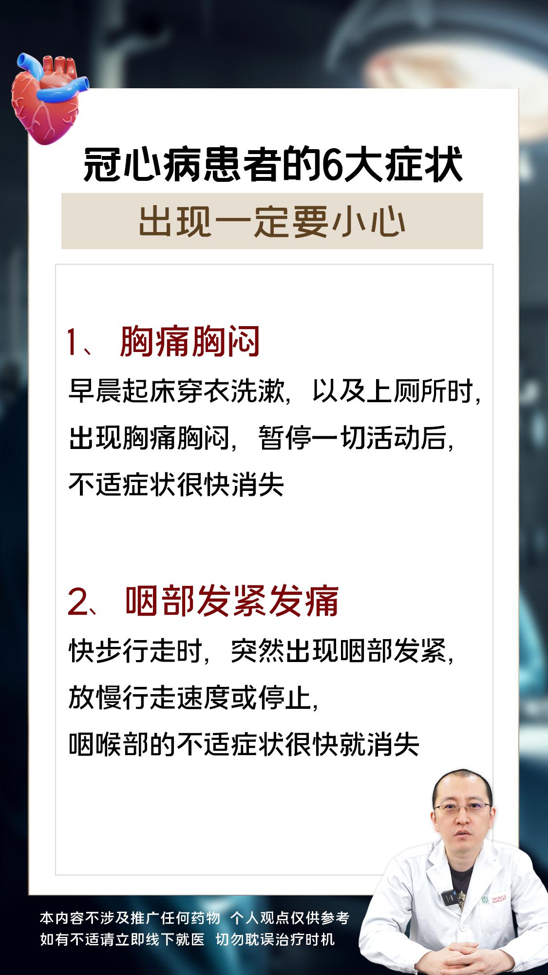 冠心病患者6大症状。