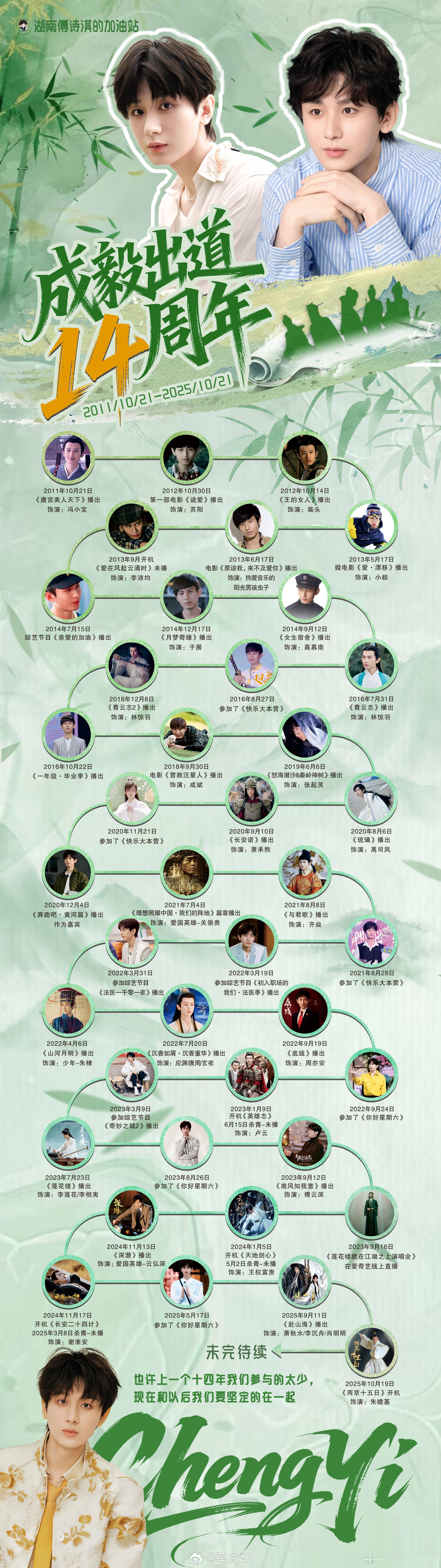 成毅出道十四周年啦！大明星ee一直闪闪发光吧！[送花花]成毅出道十四周年快乐 ​