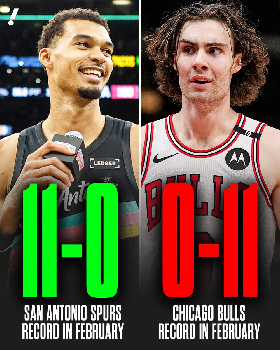 马刺11连胜 马刺2月全胜，取得11连胜；公牛2月全败，遭遇11连败。 