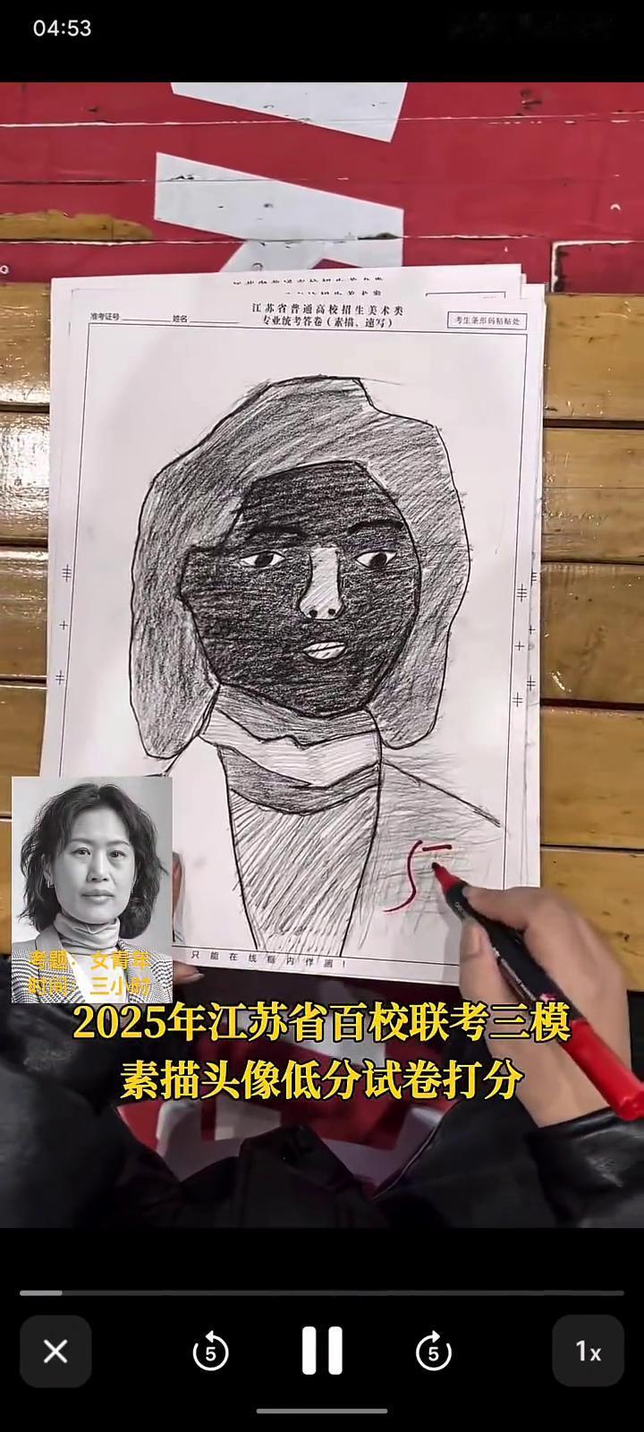 2025年江苏省百校联考三模，素描头像低分试卷打分。