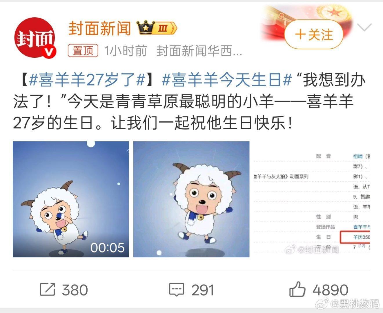 喜羊羊27岁了后来感觉播喜羊羊的少了，说是狼一直吃不到羊，违背自然规律了。但是喜