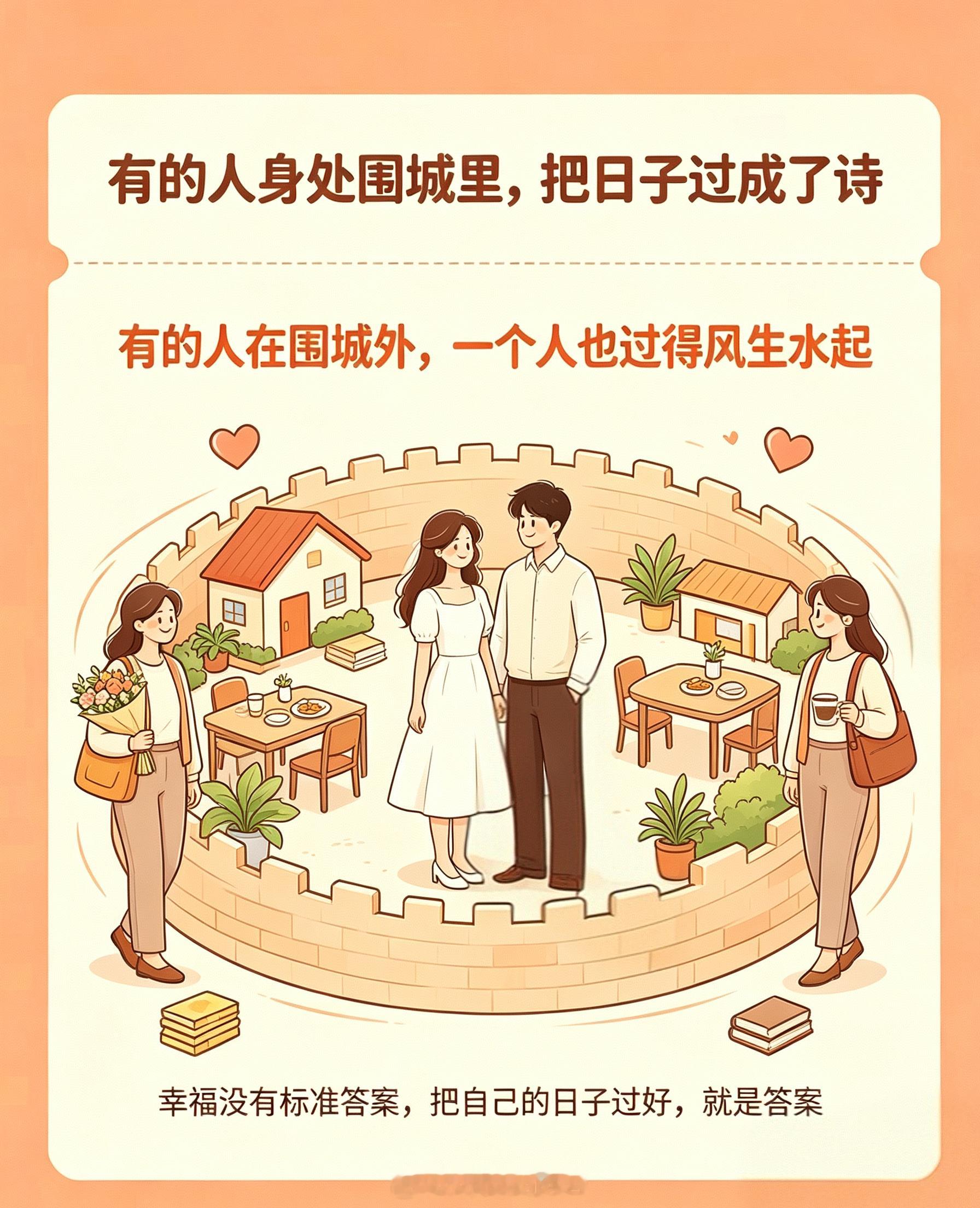 婚姻到底还能不能幸福？这个问题本来就没有标准答案。有的人身处围城里，把日子过成了